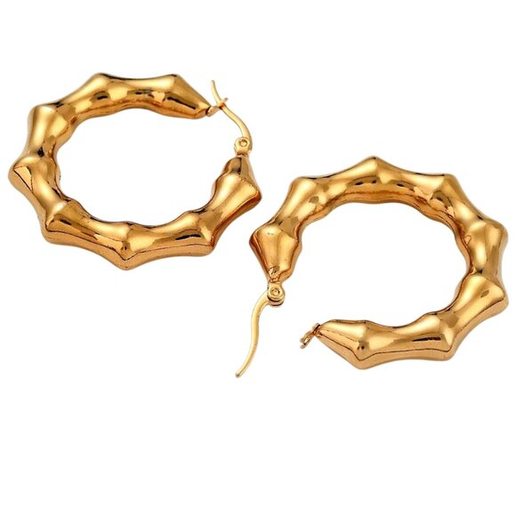 1 1/2 Inch 37mm Hoop Gold Tone Pierced Post Earrings - Picture 4 of 5